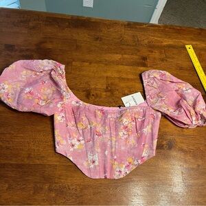 Bardot Kiah Corset Top Pink Floral Puff Sleeve Blouse pink Garden size medium